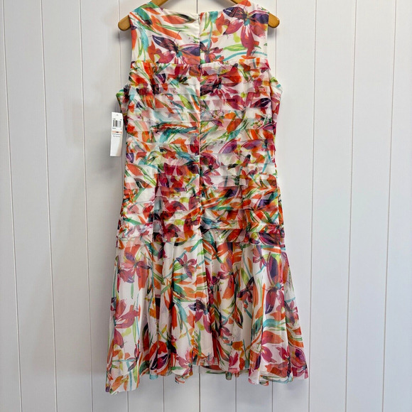 London Times Pleated Drop Waist Dress Women Sz. 14W Artsy Whimsical Abstract NWT - Picture 8 of 10